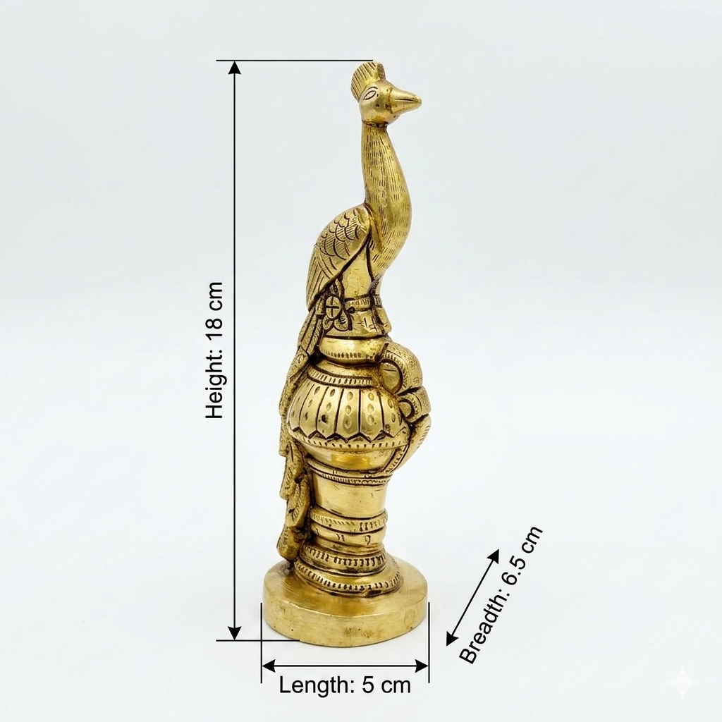 Svarn Studio Brass Peacock Figurine | Tall Antique Gold Showpiece