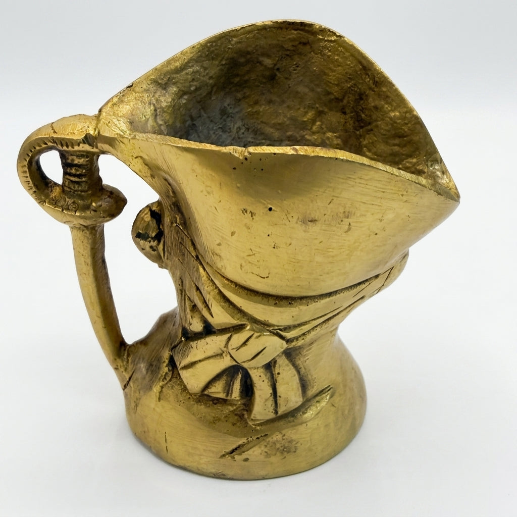 Svarn Studio Brass Pirate Head Pen Holder | Antique Gold | 10 cm | Desk Organiser
