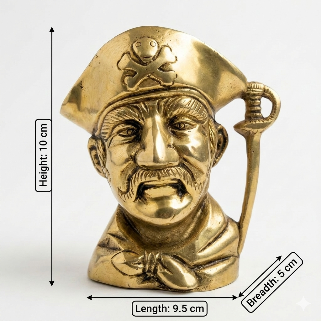 Svarn Studio Brass Pirate Head Pen Holder | Antique Gold | 10 cm | Desk Organiser