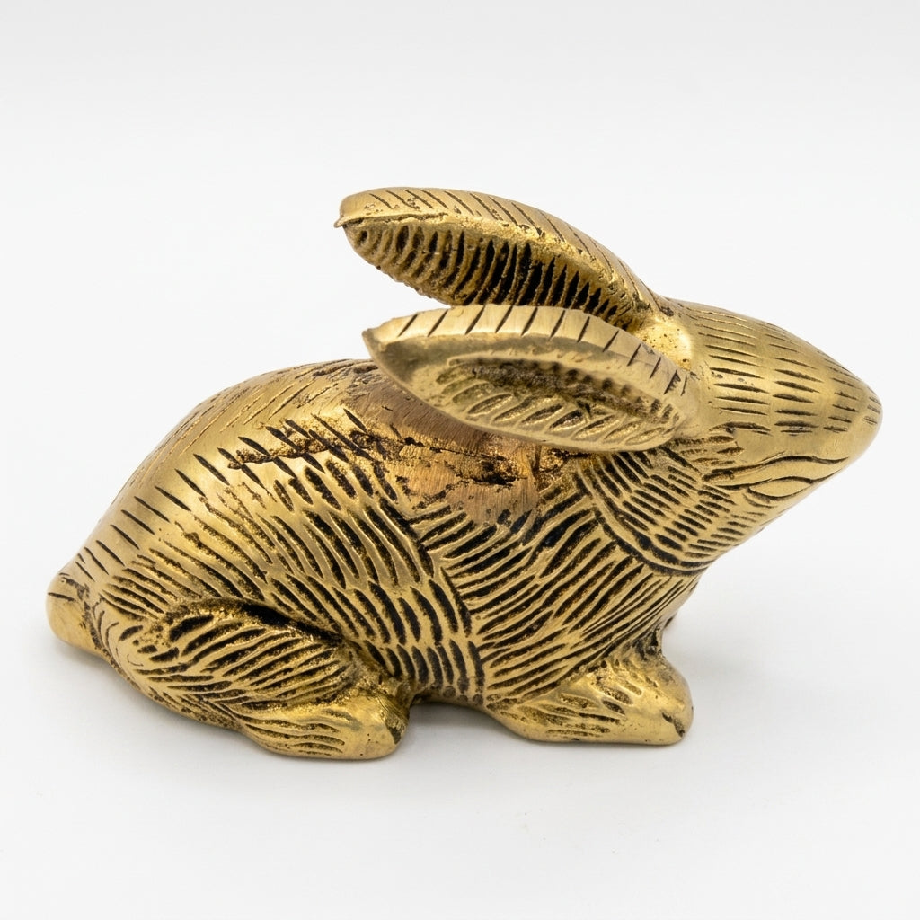 Svarn Studio Brass Rabbit Figurine | Sitting Pose | Antique Gold | 9.5 cm