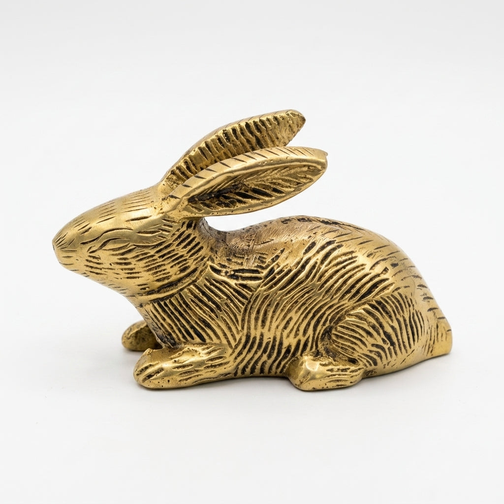 Svarn Studio Brass Rabbit Figurine | Sitting Pose | Antique Gold | 9.5 cm