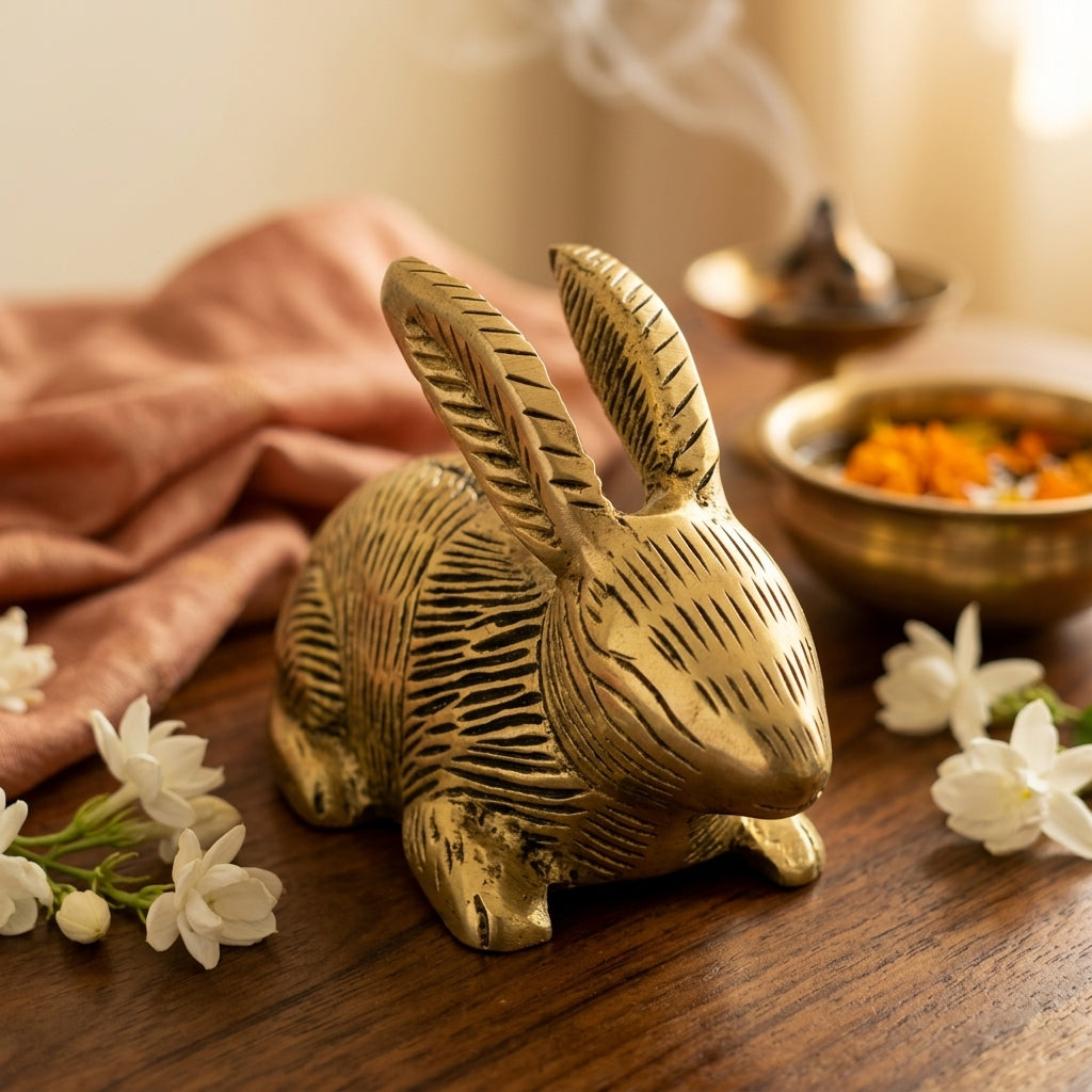 Svarn Studio Brass Rabbit Figurine | Sitting Pose | Antique Gold | 9.5 cm