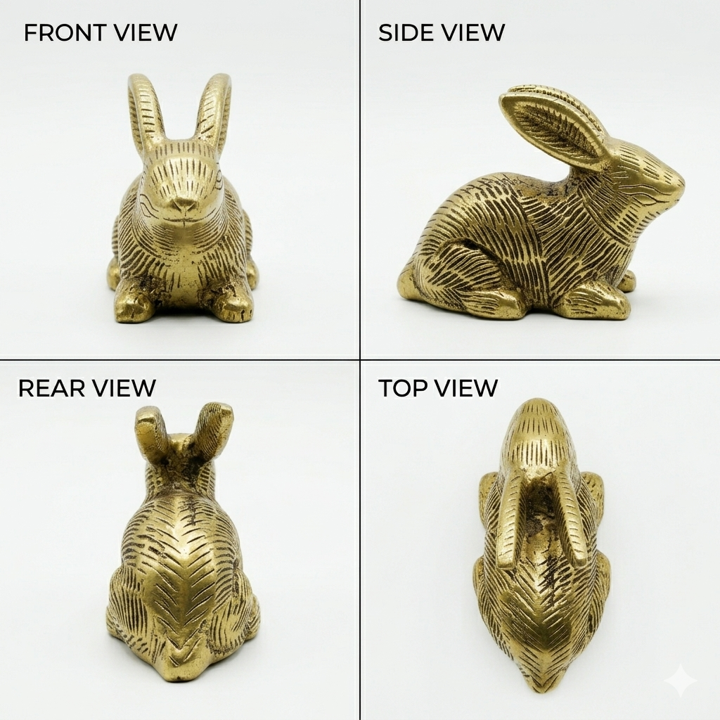 Svarn Studio Brass Rabbit Figurine | Sitting Pose | Antique Gold | 9.5 cm