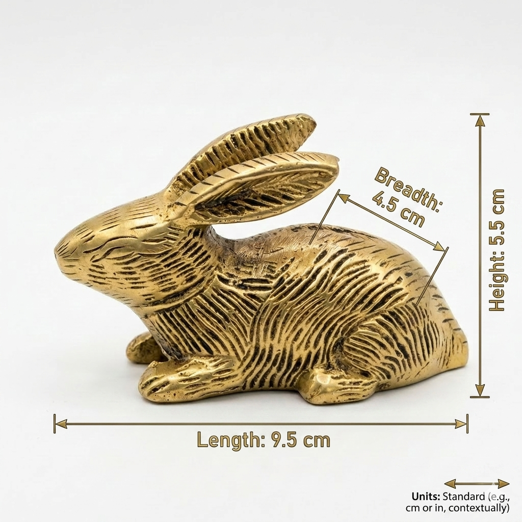 Svarn Studio Brass Rabbit Figurine | Sitting Pose | Antique Gold | 9.5 cm