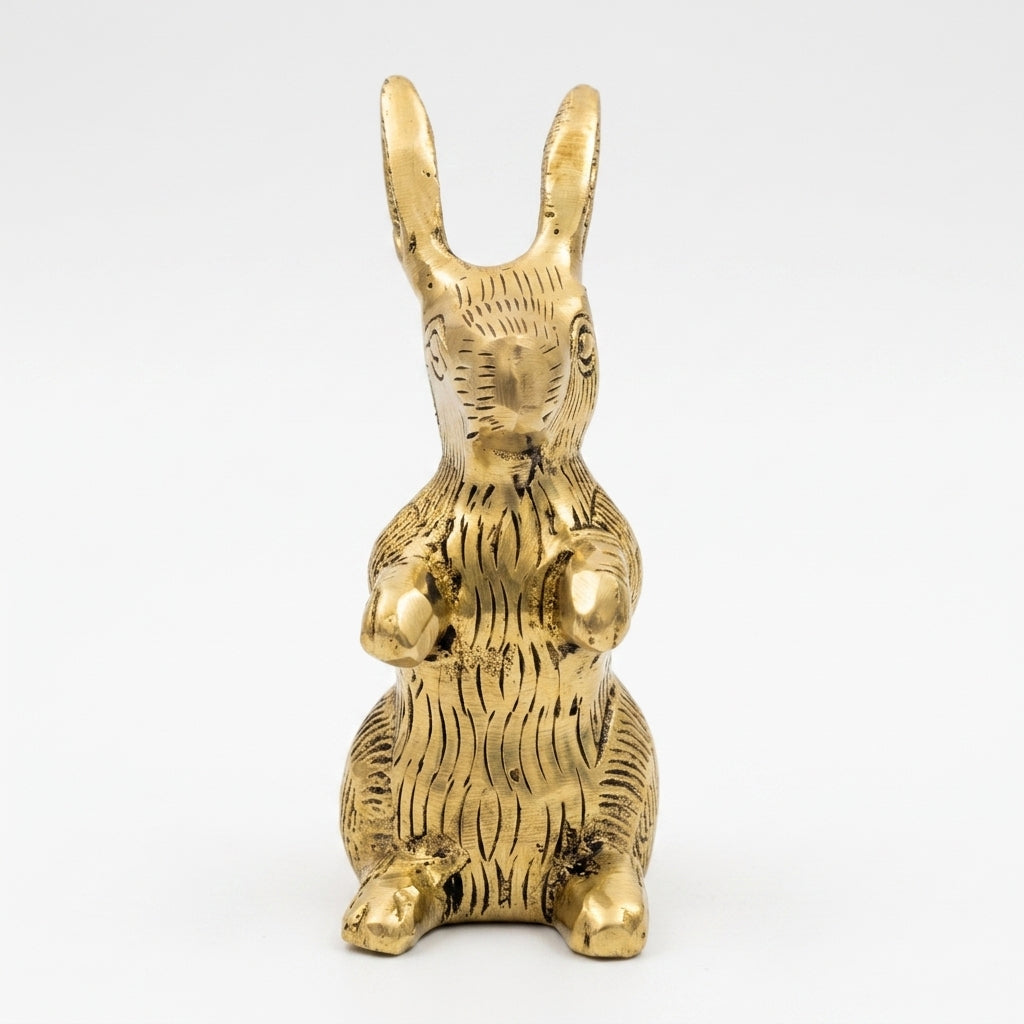 Svarn Studio Brass Rabbit Figurine | Sitting Pose | Antique Gold | 9.5 cm
