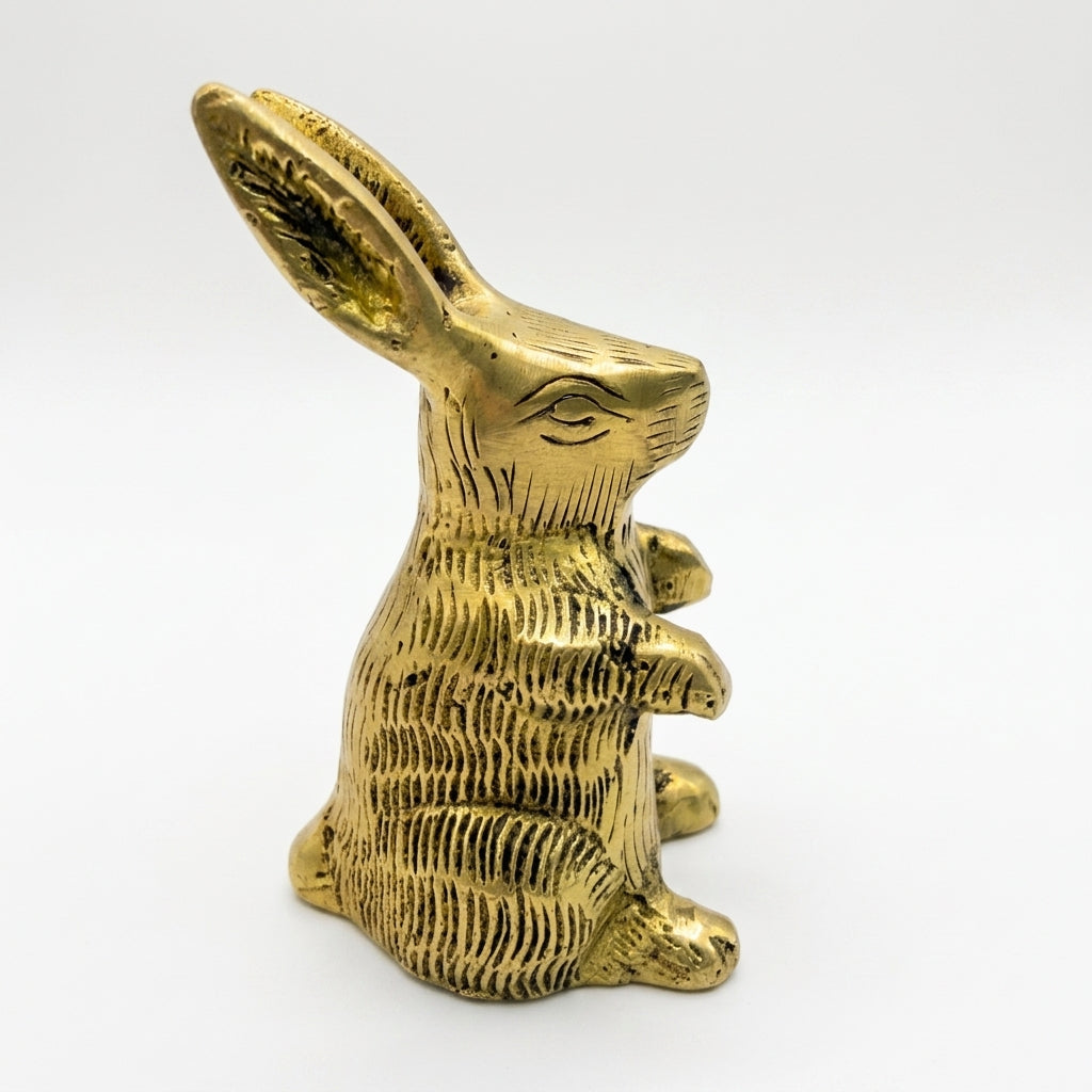 Svarn Studio Brass Rabbit Figurine | Sitting Pose | Antique Gold | 9.5 cm