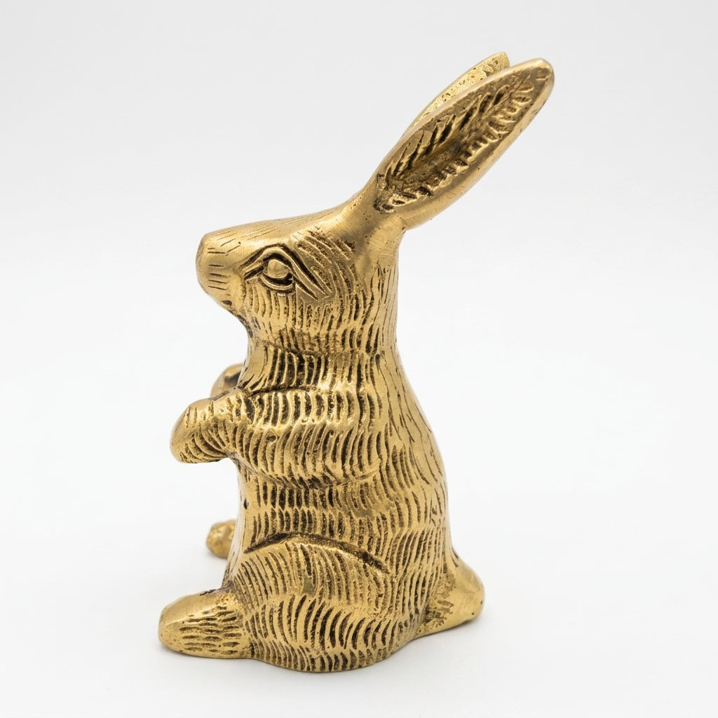 Svarn Studio Brass Rabbit Figurine | Sitting Pose | Antique Gold | 9.5 cm