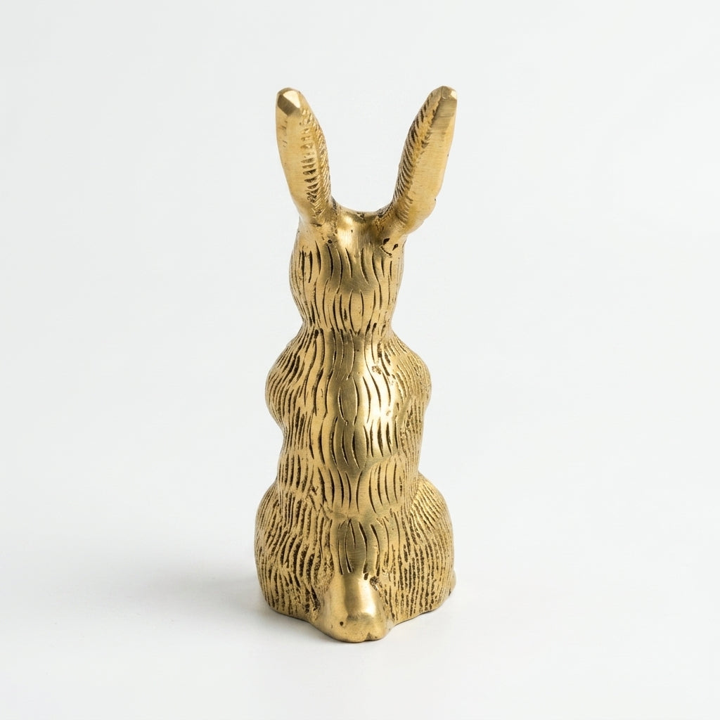 Svarn Studio Brass Rabbit Figurine | Sitting Pose | Antique Gold | 9.5 cm