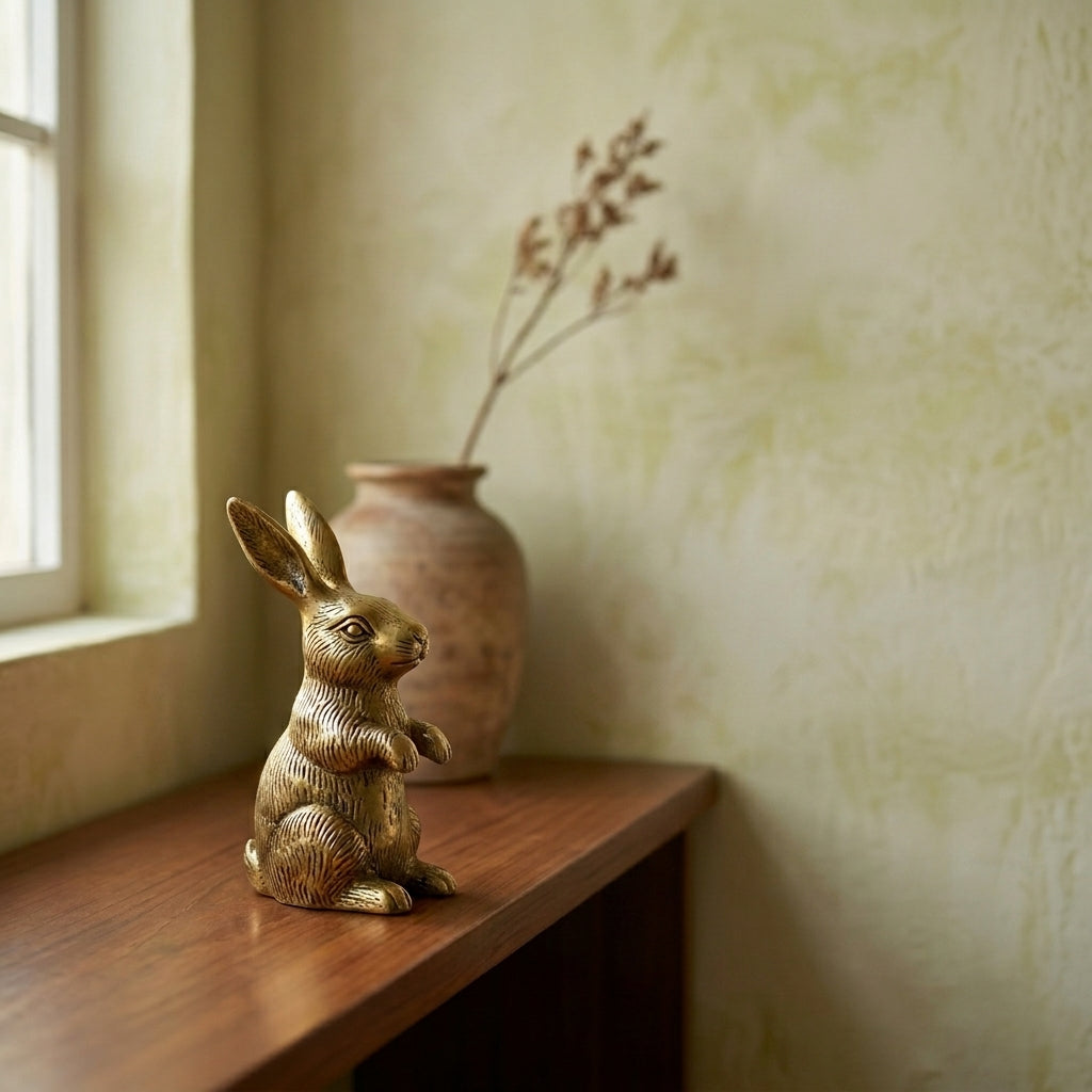Svarn Studio Brass Rabbit Figurine | Sitting Pose | Antique Gold | 9.5 cm