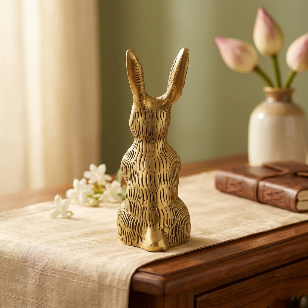 Svarn Studio Brass Rabbit Figurine | Sitting Pose | Antique Gold | 9.5 cm