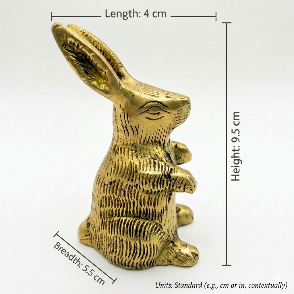 Svarn Studio Brass Rabbit Figurine | Sitting Pose | Antique Gold | 9.5 cm