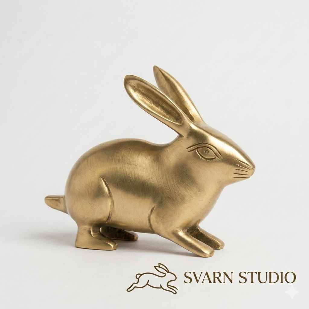Svarn Studio Brass Rabbit Figurine | Gold Finish | Home Décor Sculpture
