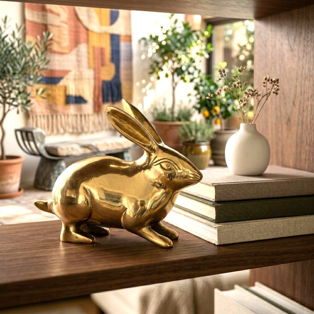Svarn Studio Brass Rabbit Figurine | Gold Finish | Home Décor Sculpture
