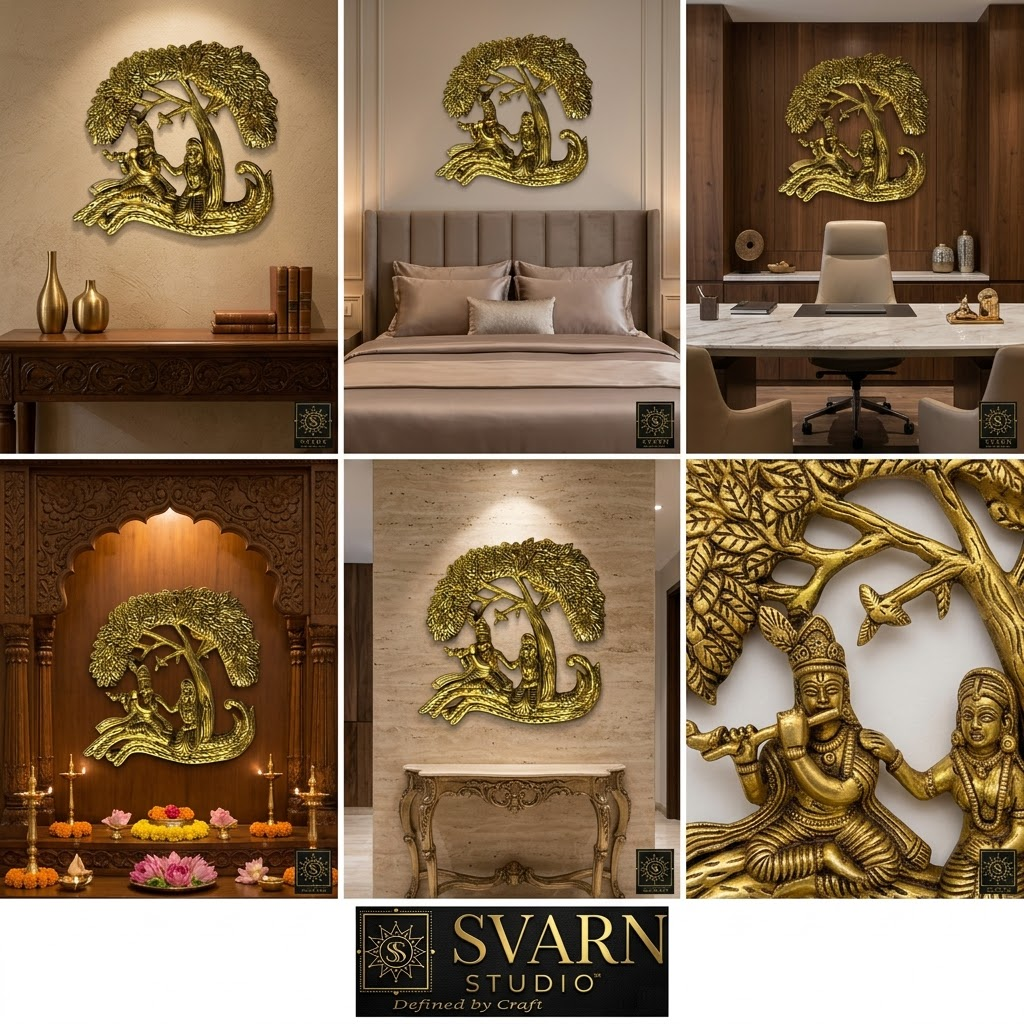 Svarn Studio Brass Radha Krishna Hanging on Tree - View 4