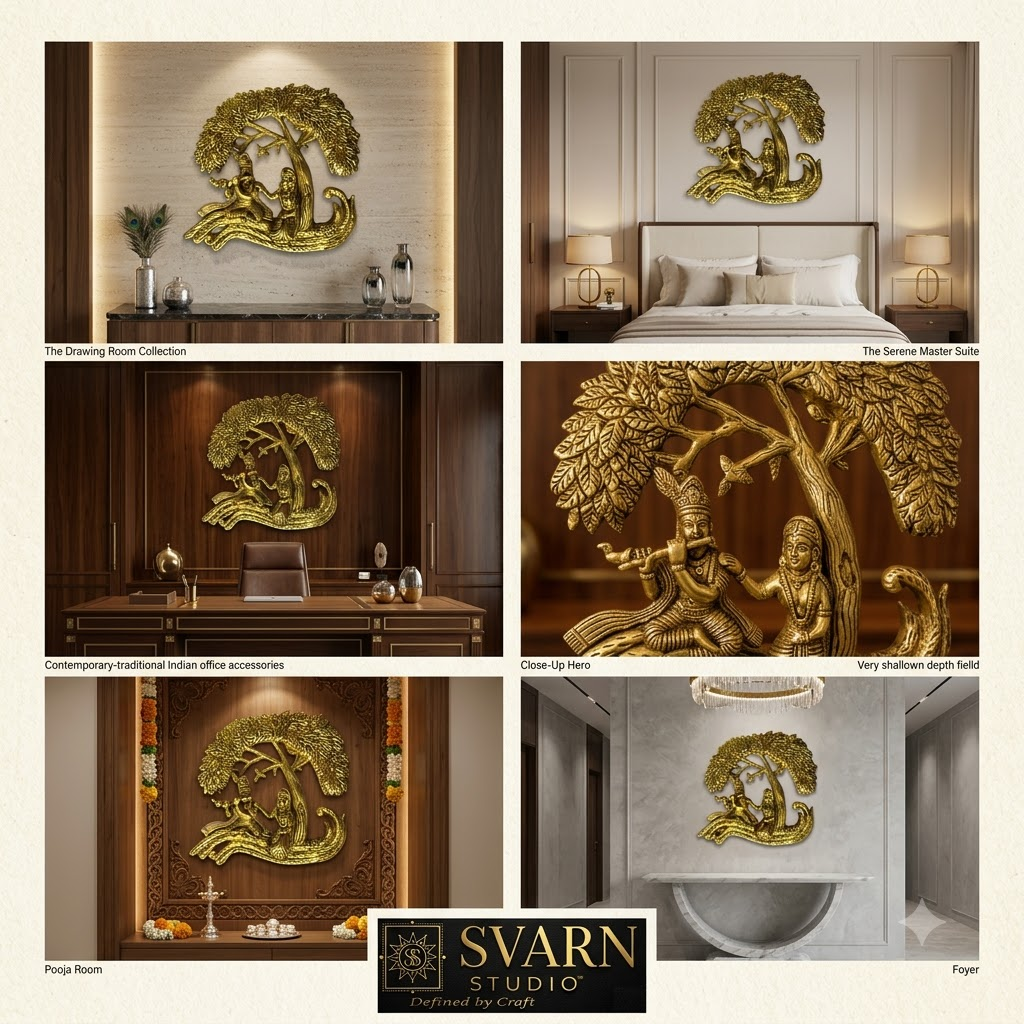 Svarn Studio Brass Radha Krishna Hanging on Tree - View 5