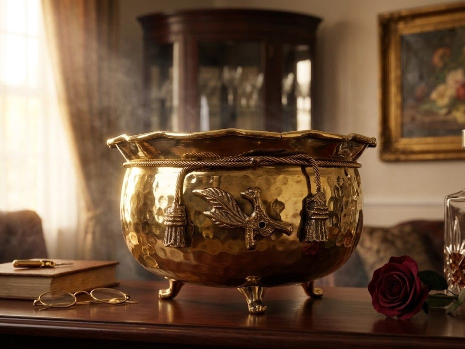 Svarn Studio pure antique brass rose bowl handcrafted urli floating flower bowl hammered finish home decor