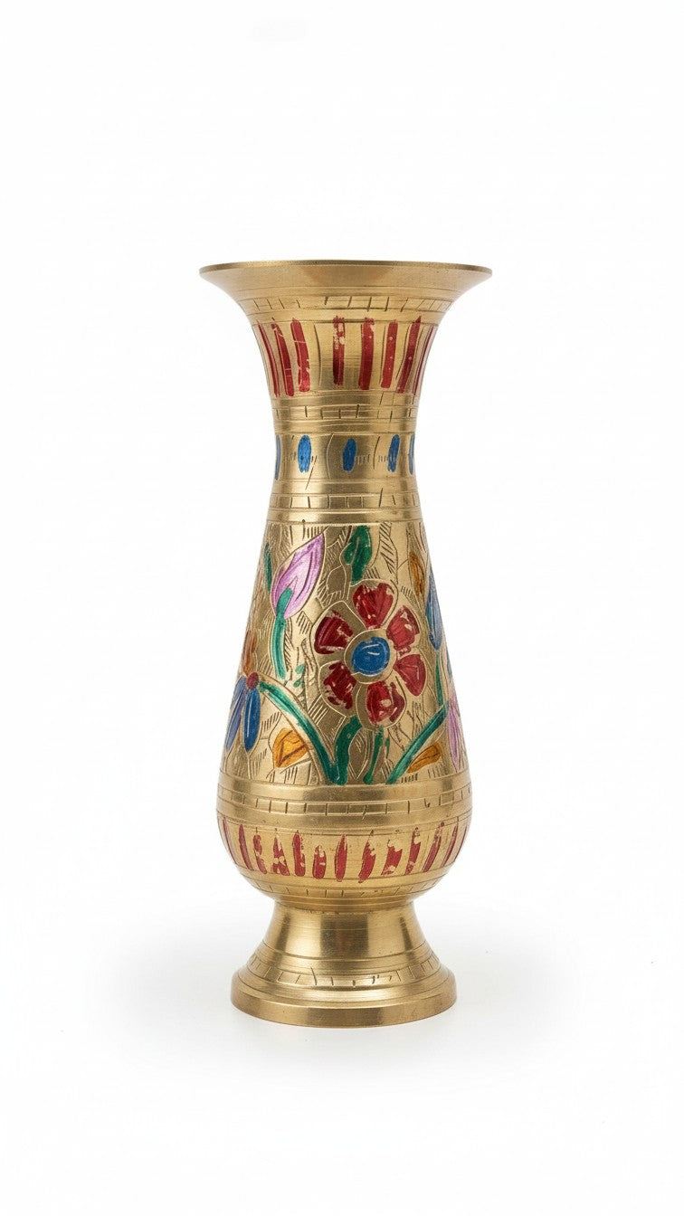 Pure Brass & Glass Decorative Vase | Handcrafted Meenakari Flower Vase | Svarn Studio