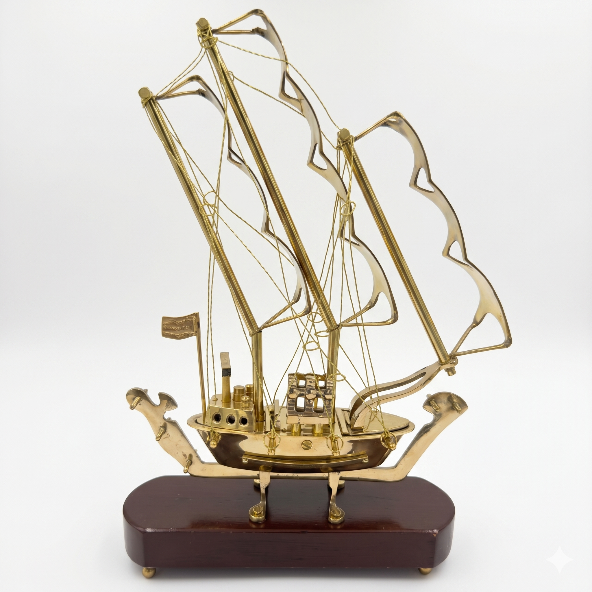 Svarn Studio Handcrafted Brass Sailing Ship Showpiece on Wooden Base | Nautical Décor Sculpture | Luxury Home & Office Decorative Figurine | Premium Corporate Gift