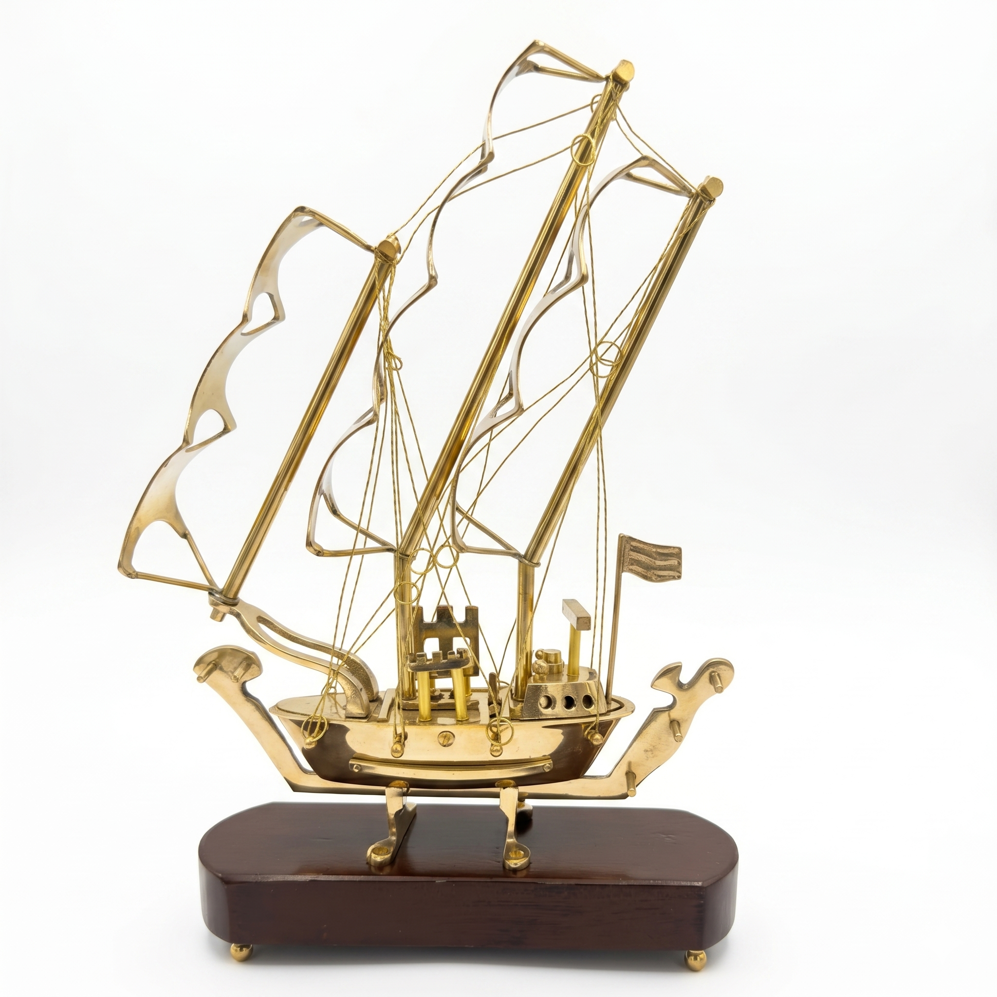 Svarn Studio Handcrafted Brass Sailing Ship Showpiece on Wooden Base | Nautical Décor Sculpture | Luxury Home & Office Decorative Figurine | Premium Corporate Gift