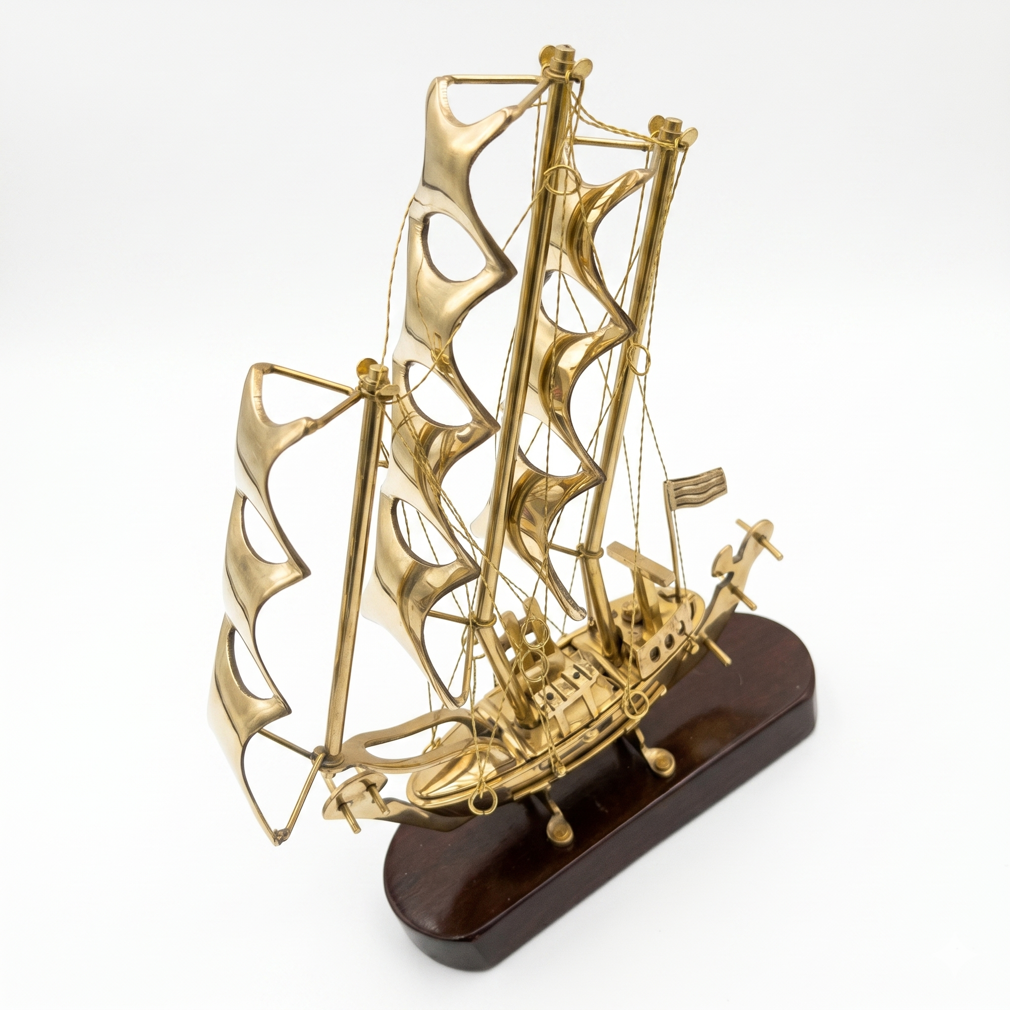 Svarn Studio Handcrafted Brass Sailing Ship Showpiece on Wooden Base | Nautical Décor Sculpture | Luxury Home & Office Decorative Figurine | Premium Corporate Gift