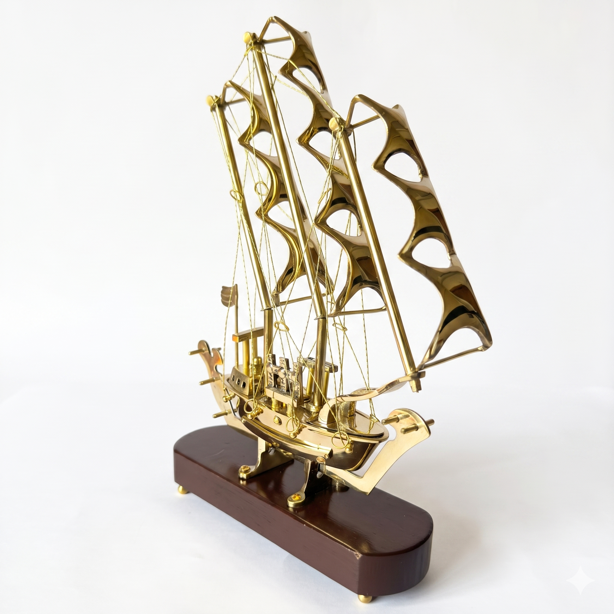 Svarn Studio Handcrafted Brass Sailing Ship Showpiece on Wooden Base | Nautical Décor Sculpture | Luxury Home & Office Decorative Figurine | Premium Corporate Gift