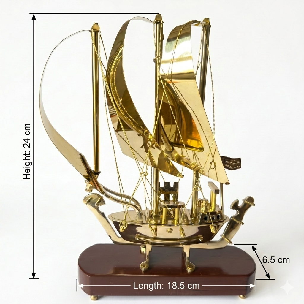 Svarn Studio Handcrafted Brass Sailing Ship Showpiece on Wooden Base | Nautical Décor Sculpture | Luxury Home & Office Decorative Figurine | Premium Corporate Gift