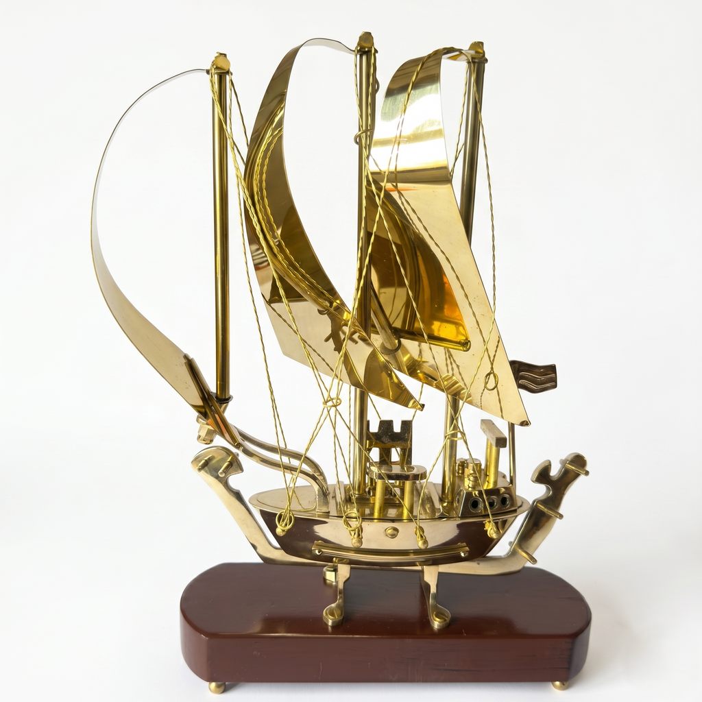 Svarn Studio Handcrafted Brass Sailing Ship Showpiece on Wooden Base | Nautical Décor Sculpture | Luxury Home & Office Decorative Figurine | Premium Corporate Gift