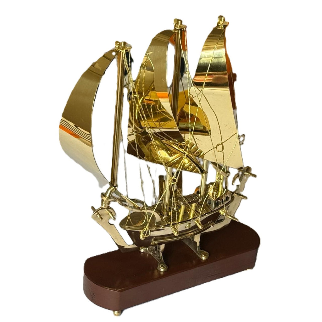 Svarn Studio Handcrafted Brass Sailing Ship Showpiece on Wooden Base | Nautical Décor Sculpture | Luxury Home & Office Decorative Figurine | Premium Corporate Gift