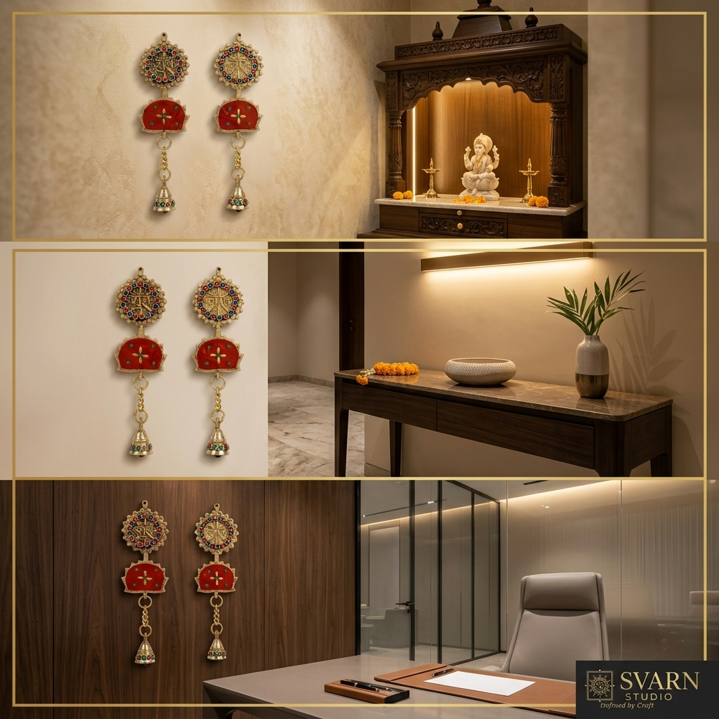 Svarn Studio Brass Shubh Labh Hanging - Lifestyle in Living Room, Dining and Office
