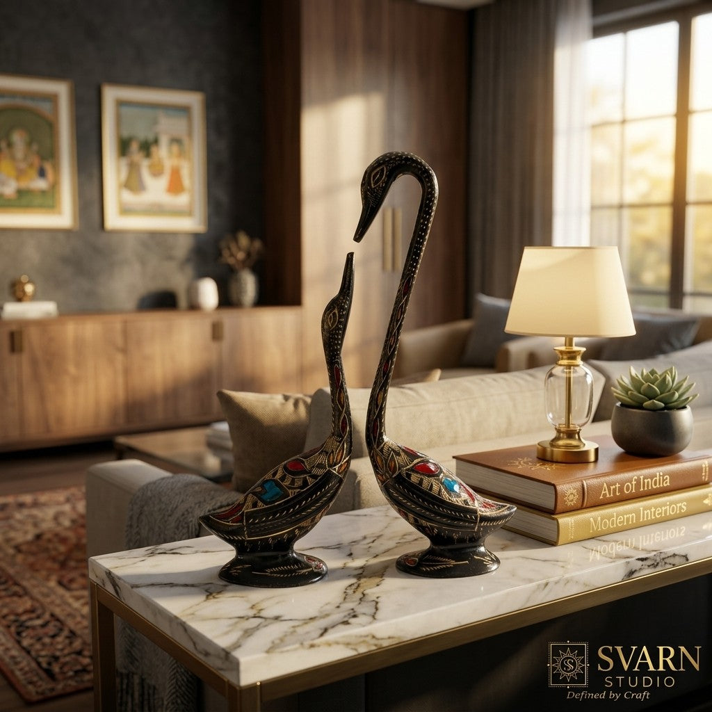 Svarn Studio Brass Swan Figurine Set of 2 - Product Shot Side
