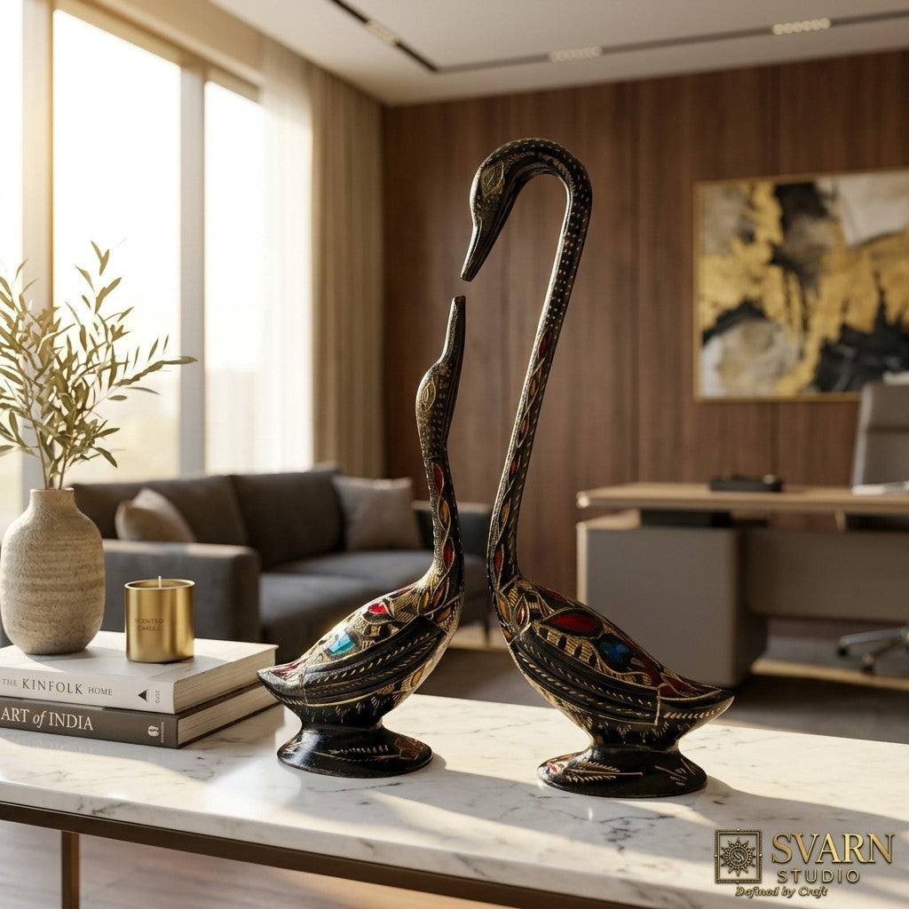 Svarn Studio Brass Swan Figurine Set of 2 - Product Shot Pair