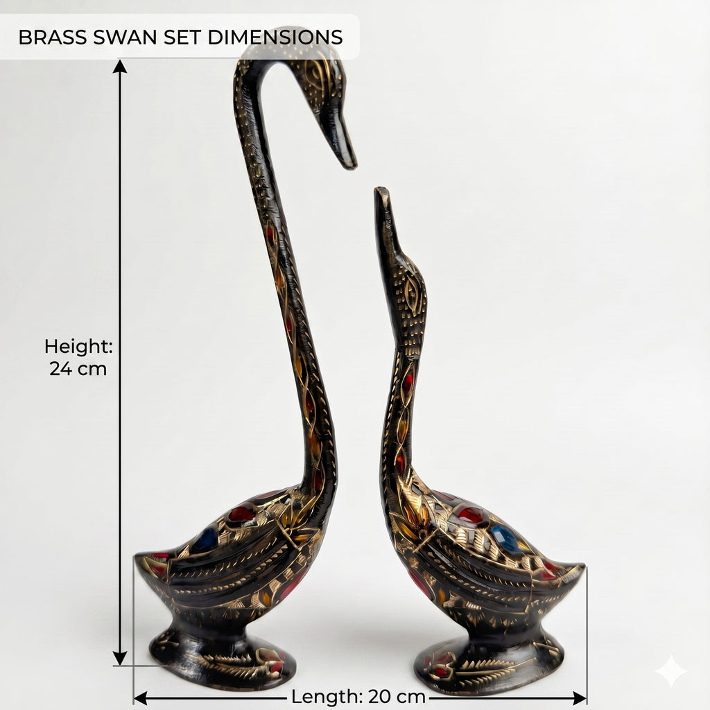 Svarn Studio Brass Swan Figurine Set of 2 - Marble Table Lifestyle