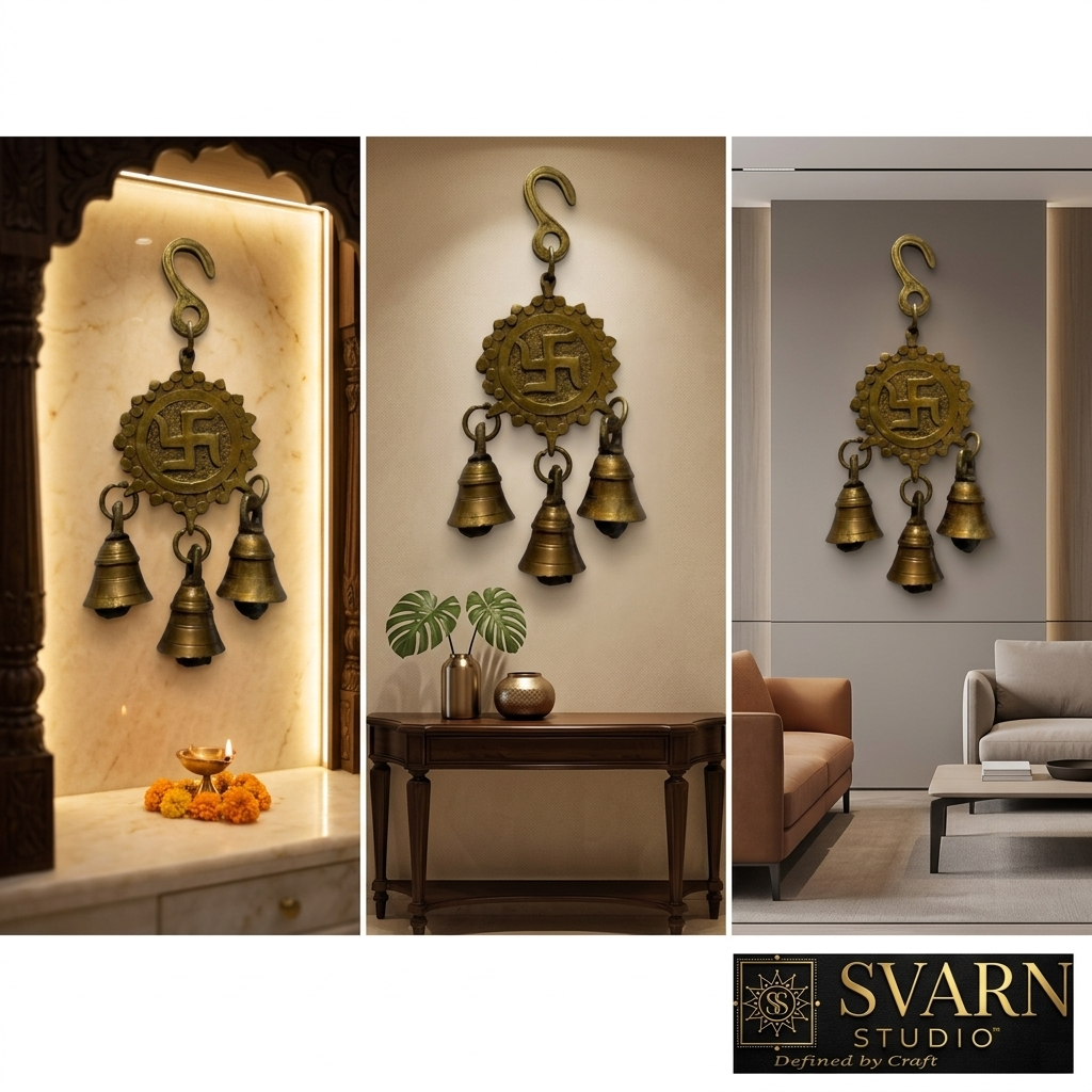Svarn Studio Brass Swastik Hanging - Lifestyle on Main Entrance Door