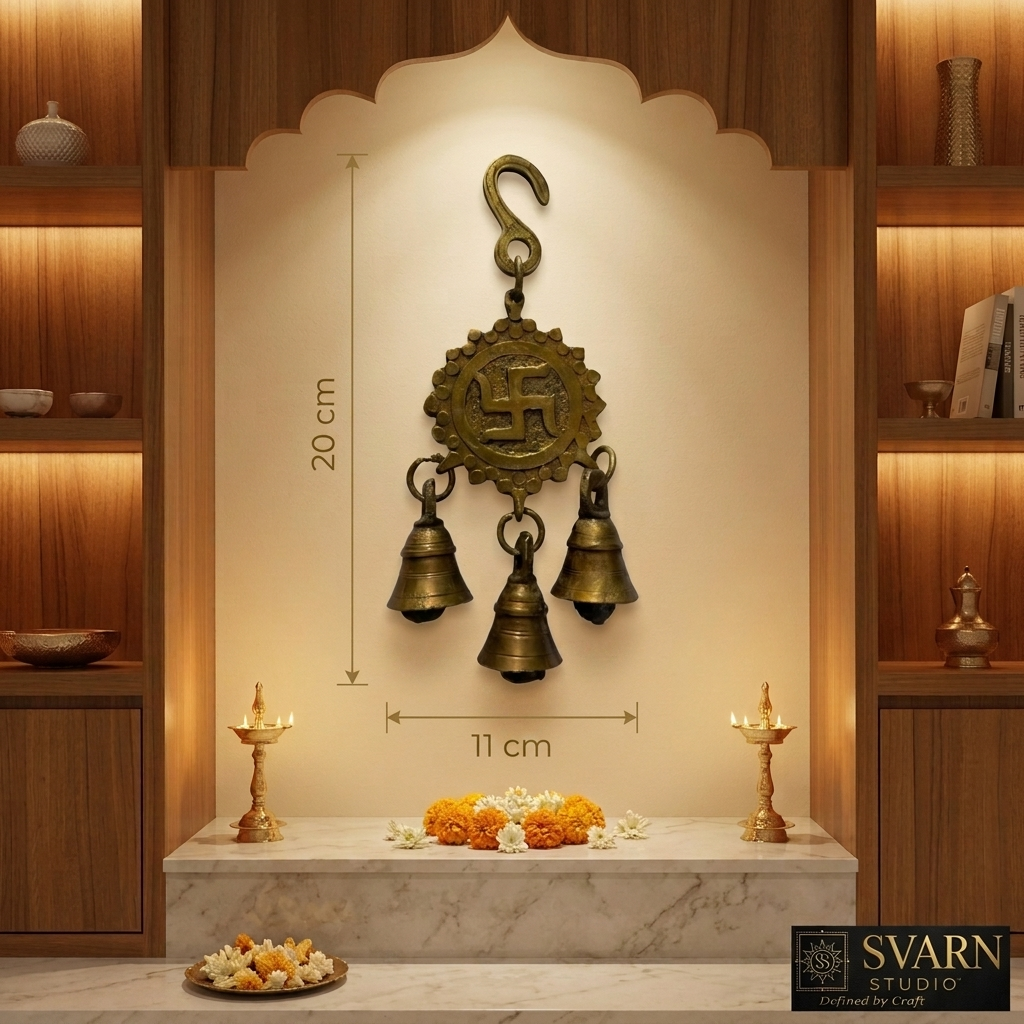 Svarn Studio Brass Swastik Hanging - Dimensions 11cm x 20cm in Pooja Room