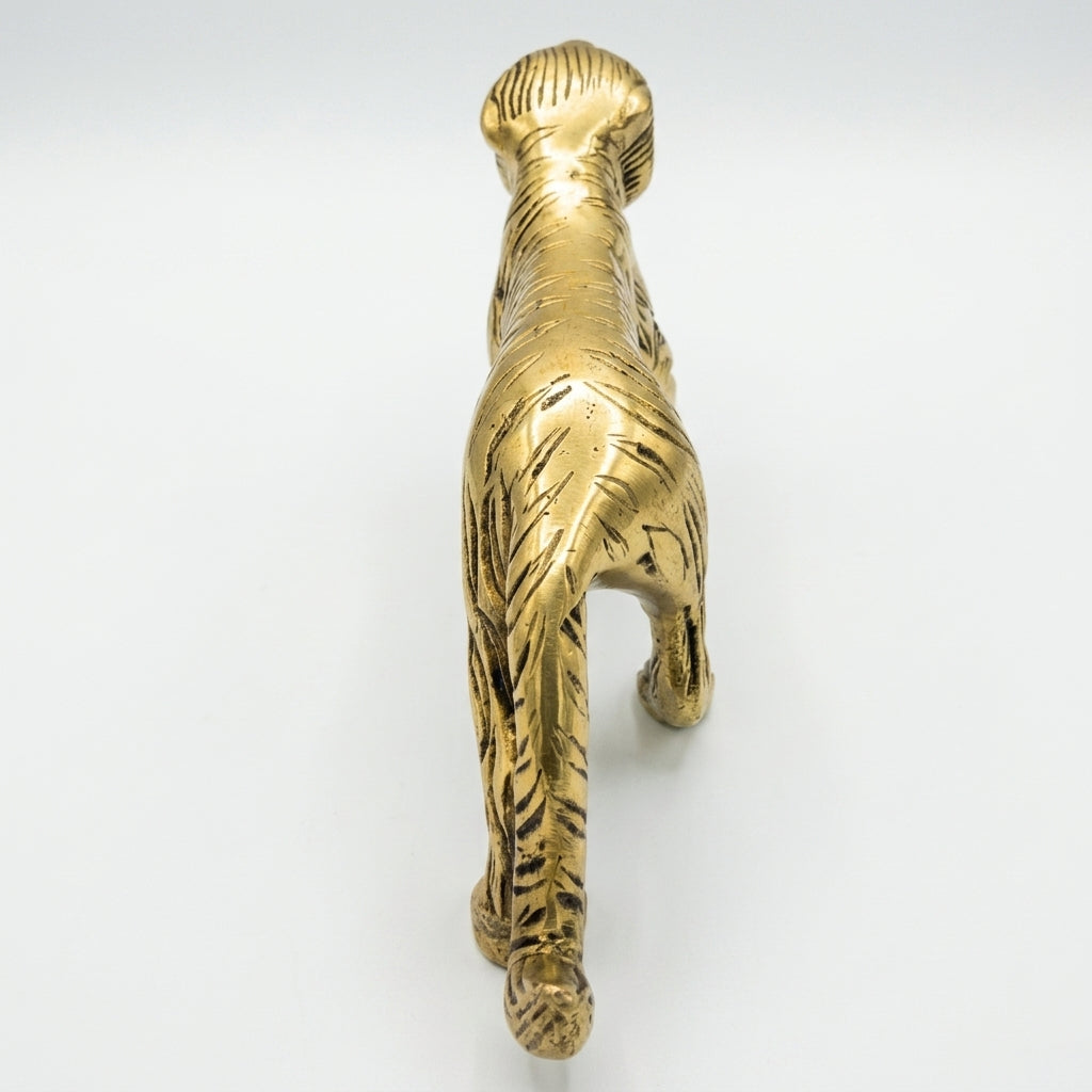 Svarn Studio Brass Prowling Tiger Figurine | Roaring Stride | Antique Gold | 18 cm