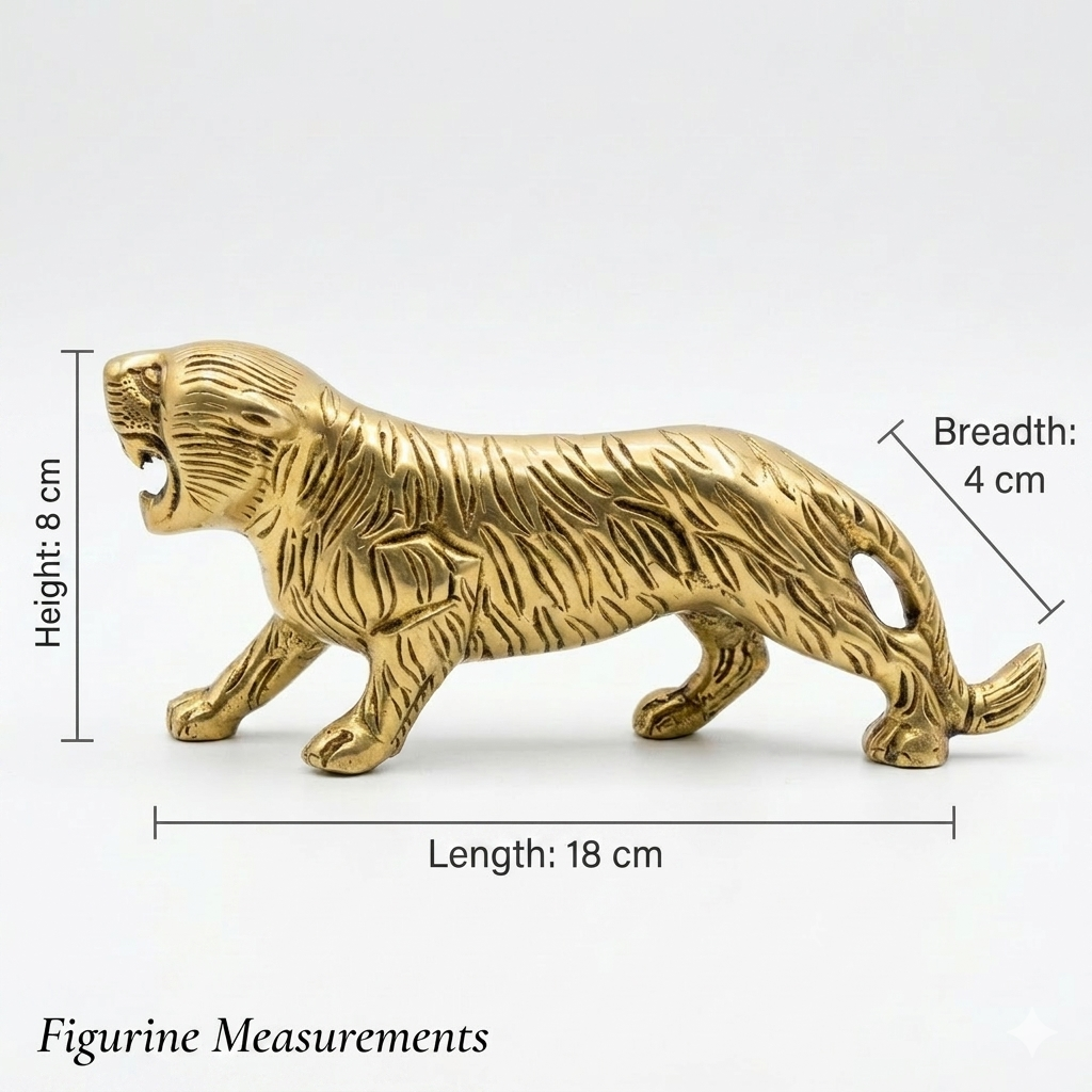 Svarn Studio Brass Prowling Tiger Figurine | Roaring Stride | Antique Gold | 18 cm