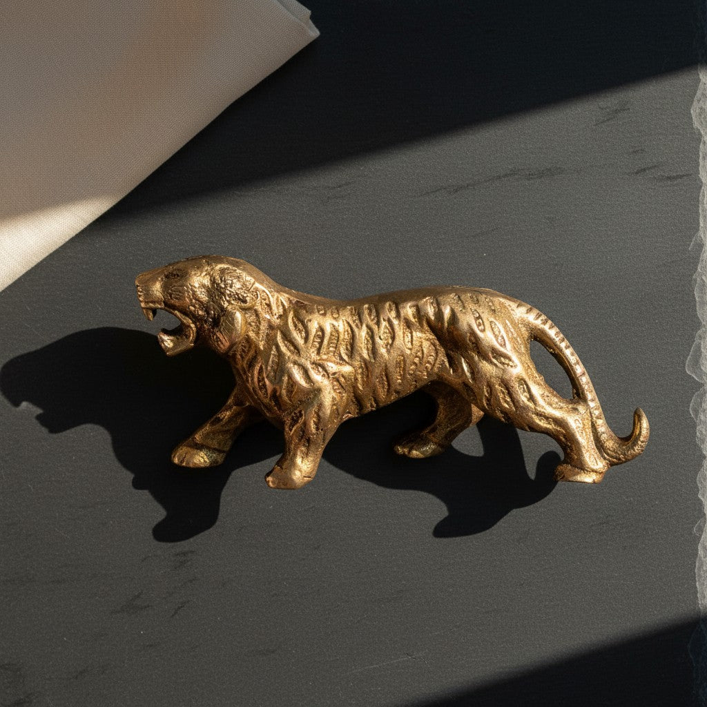 Svarn Studio pure brass tiger showpiece handcrafted prowling tiger figurine antique finish home decor gifting