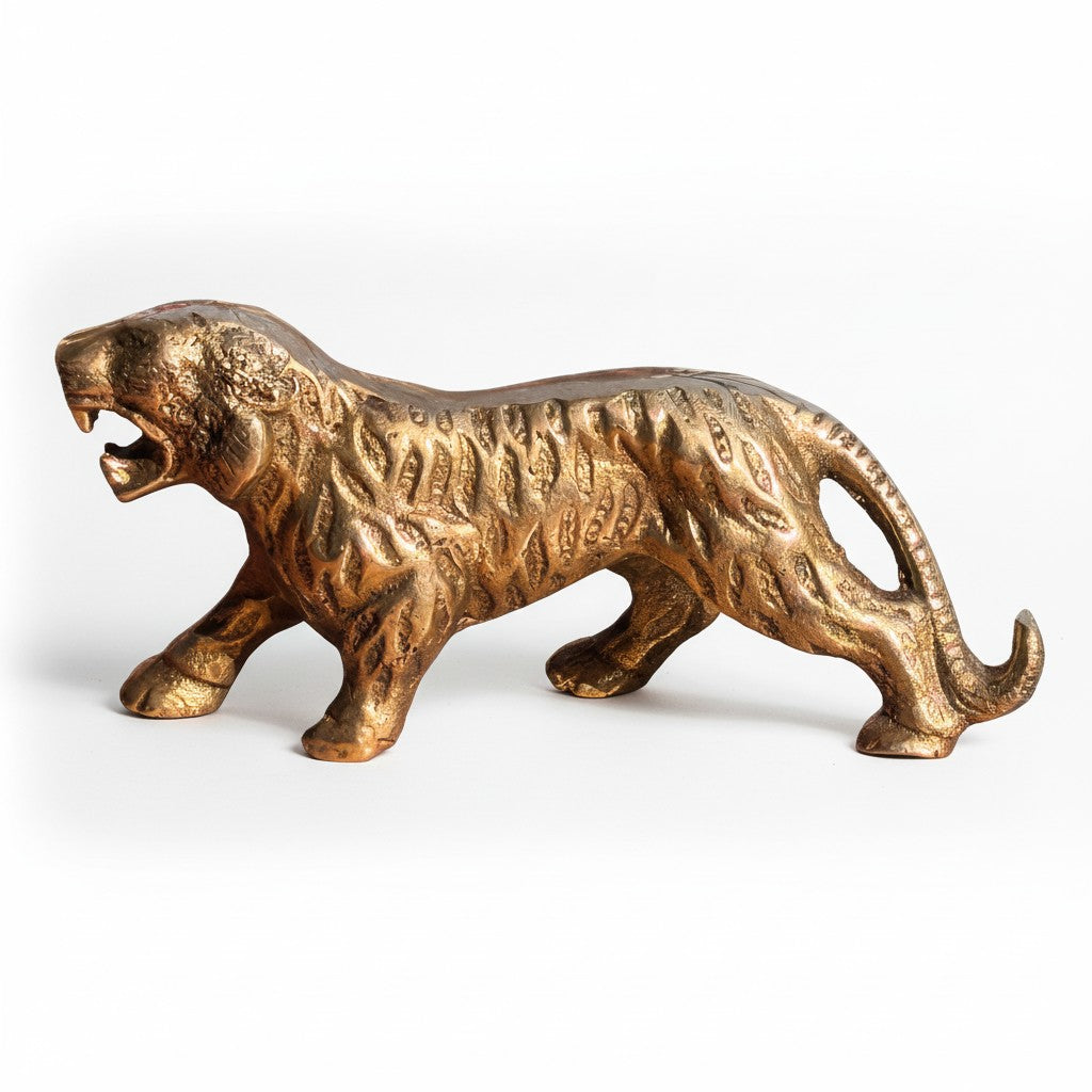 Svarn Studio pure brass tiger showpiece handcrafted prowling tiger figurine antique finish home decor gifting