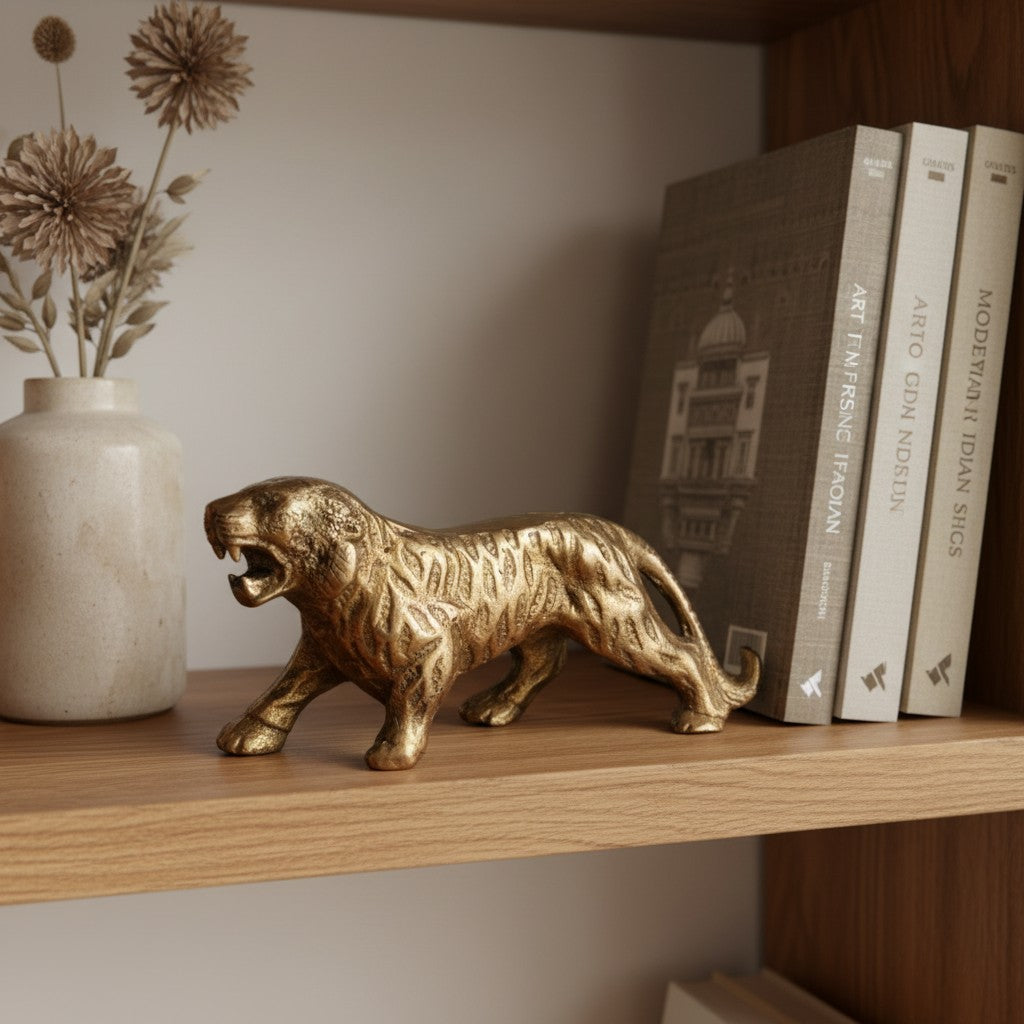 Svarn Studio pure brass tiger showpiece handcrafted prowling tiger figurine antique finish home decor gifting