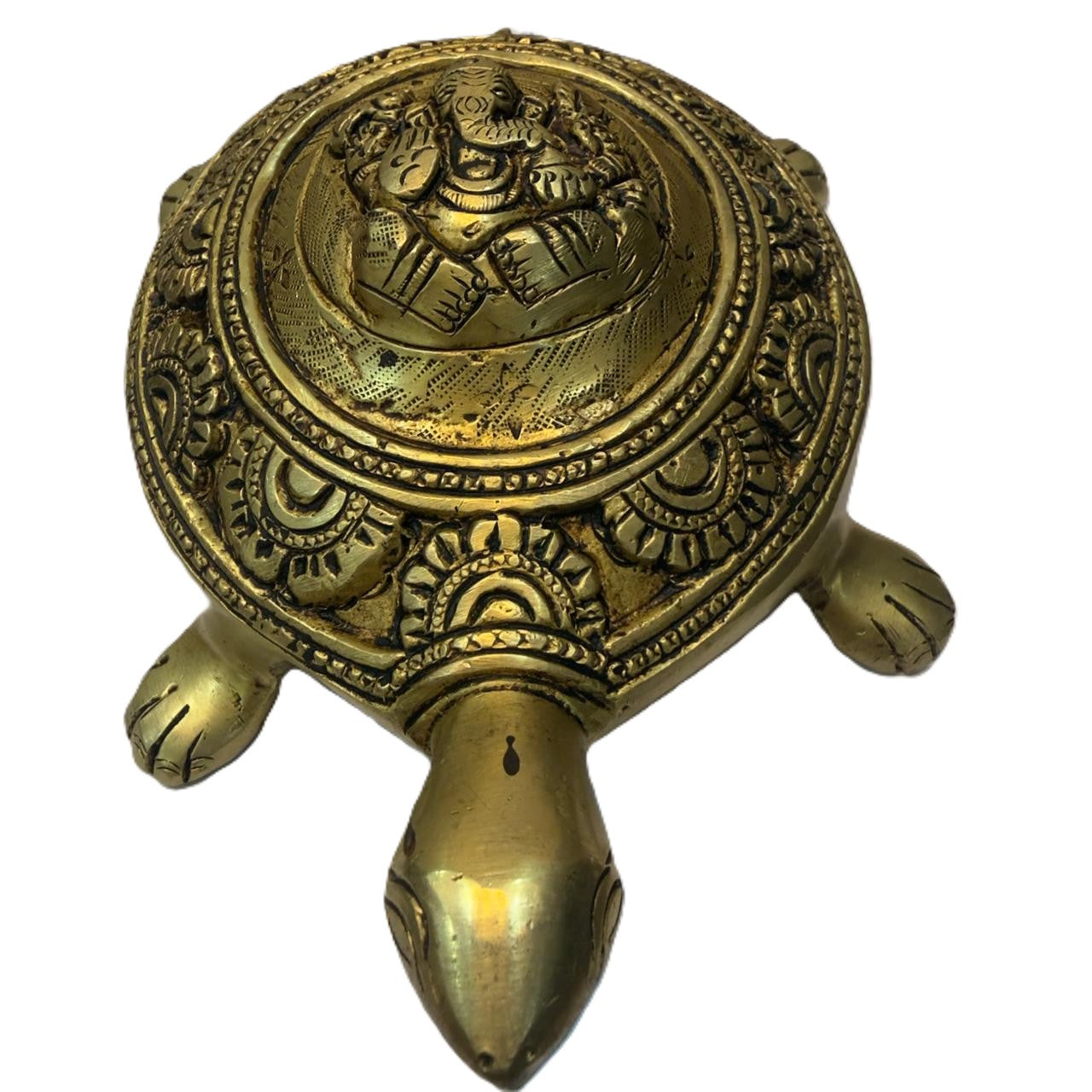 Svarn Studio Brass Tortoise with Ganesha, Handcrafted Vastu Idol
