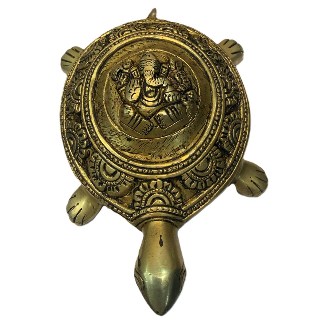 Svarn Studio Brass Tortoise with Ganesha, Handcrafted Vastu Idol