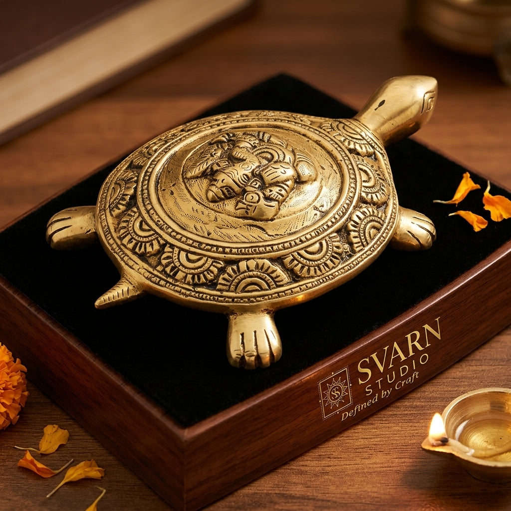 Svarn Studio Brass Tortoise with Ganesha, Handcrafted Vastu Idol