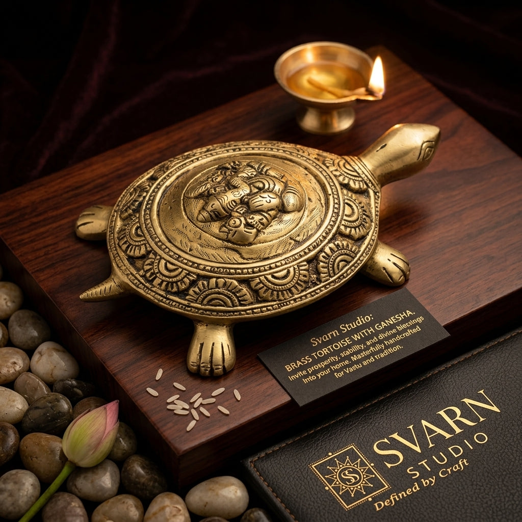 Svarn Studio Brass Tortoise with Ganesha, Handcrafted Vastu Idol
