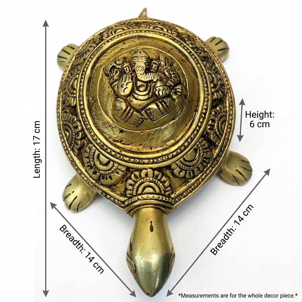 Svarn Studio Brass Tortoise with Ganesha, Handcrafted Vastu Idol