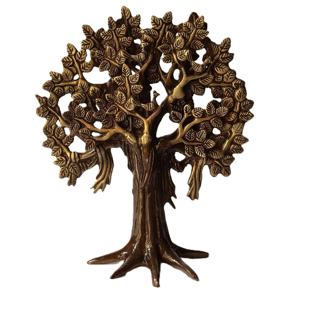 Svarn Studio Brass Kalpavriksha | Wish-Fulfilling Tree | Antique Gold Showpiece, Height 10.5 inch Premium Collection