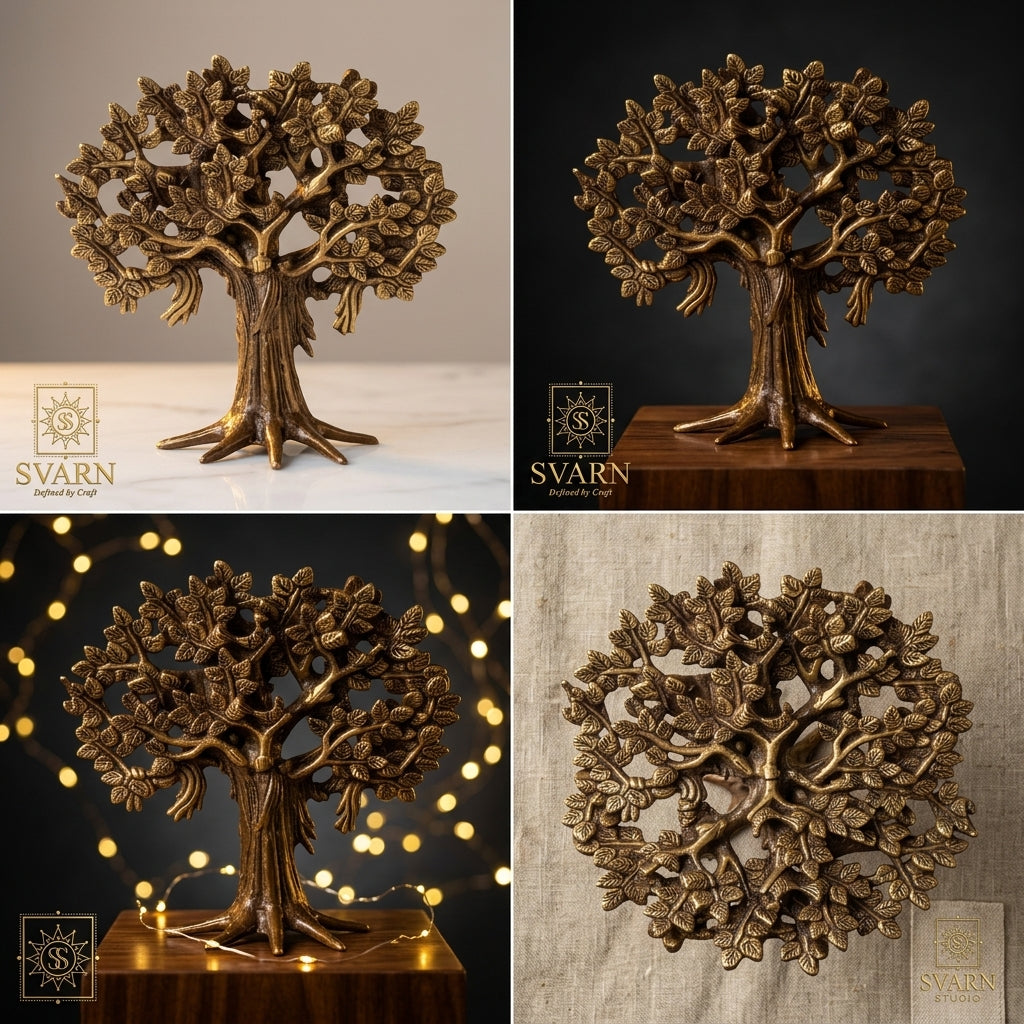 Svarn Studio Brass Kalpavriksha | Wish-Fulfilling Tree | Antique Gold Showpiece, Height 10.5 inch Premium Collection