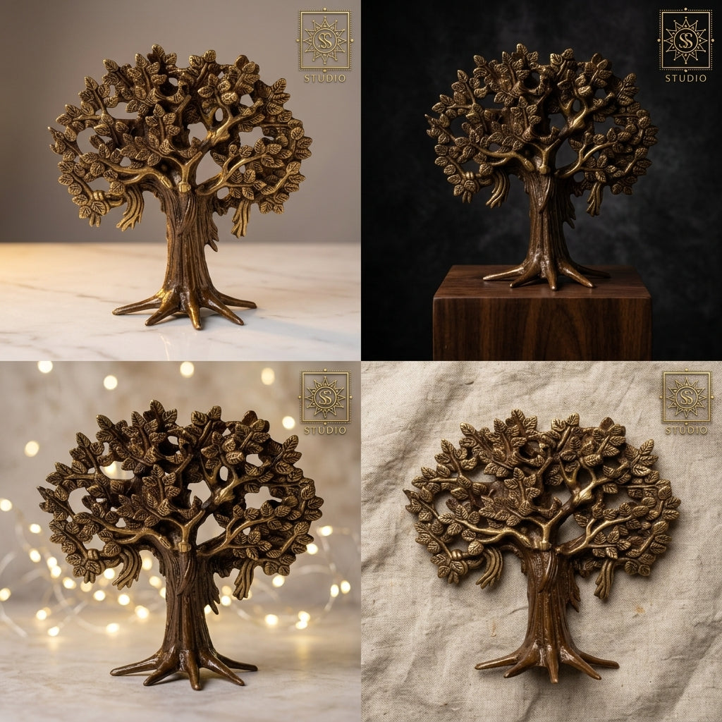 Svarn Studio Brass Kalpavriksha | Wish-Fulfilling Tree | Antique Gold Showpiece, Height 10.5 inch Premium Collection