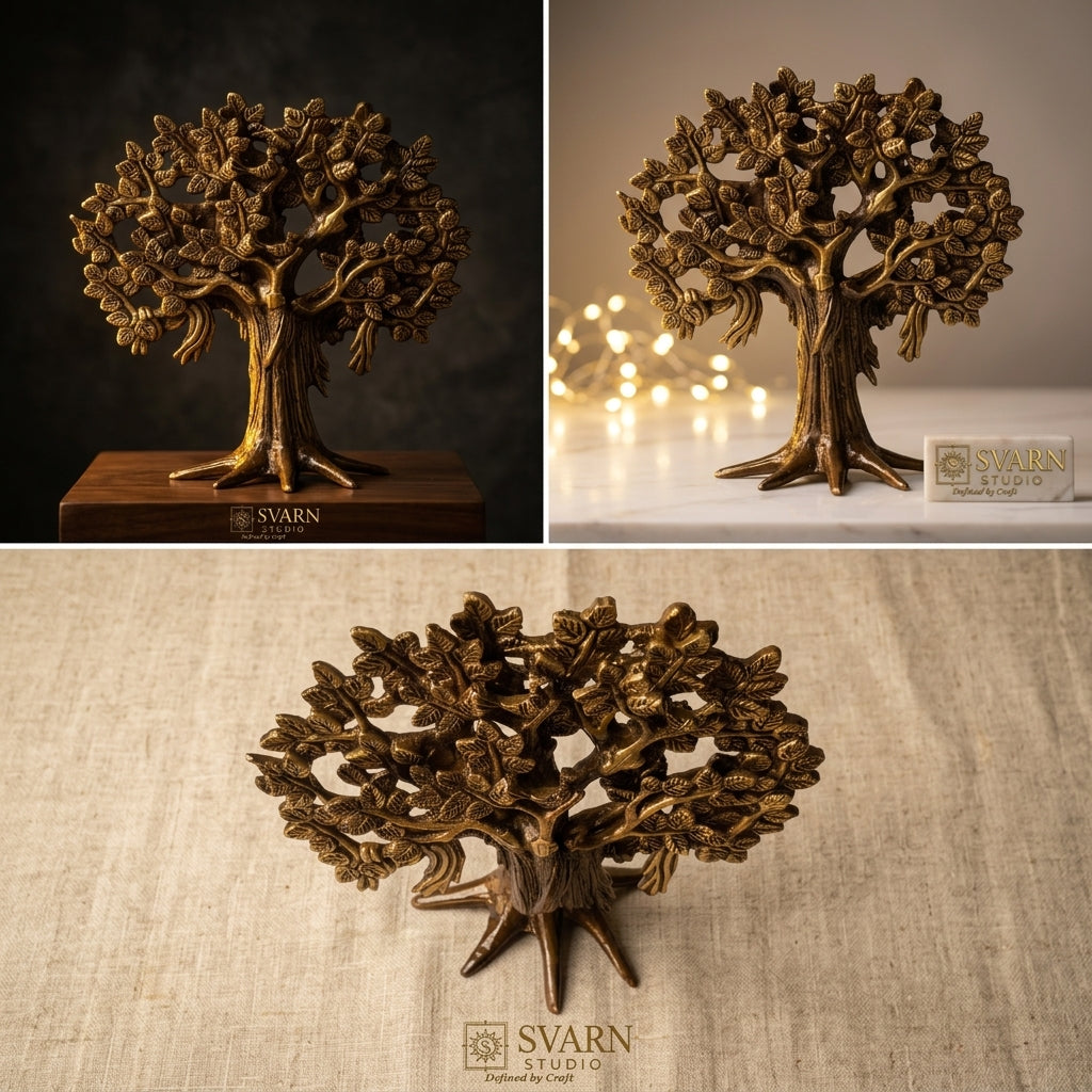 Svarn Studio Brass Kalpavriksha | Wish-Fulfilling Tree | Antique Gold Showpiece, Height 10.5 inch Premium Collection