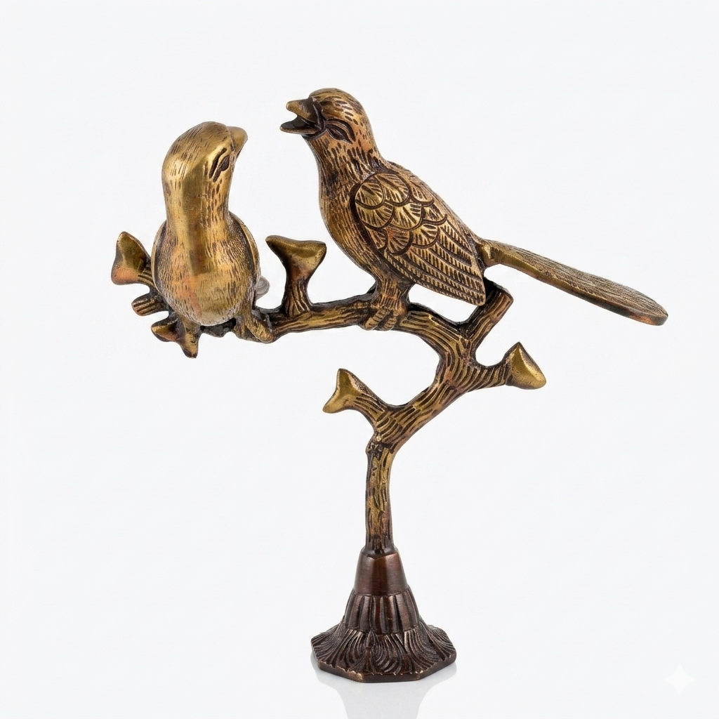 Svarn Studio Handcrafted Brass Love Birds on Tree Showpiece — 10 Inch Decorative Figurine for Home Décor, Gold Finish, 1.07 Kg