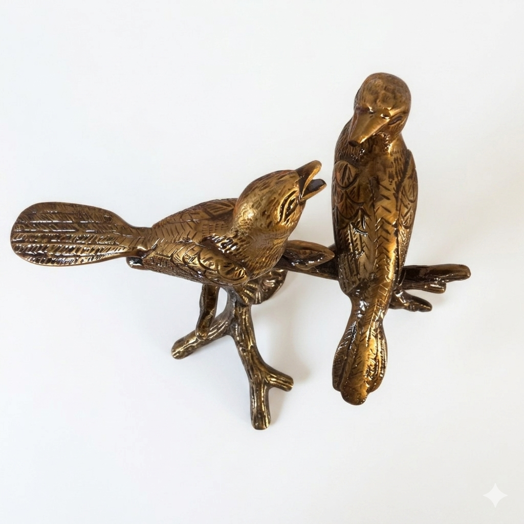 Svarn Studio Handcrafted Brass Love Birds on Tree Showpiece — 10 Inch Decorative Figurine for Home Décor, Gold Finish, 1.07 Kg
